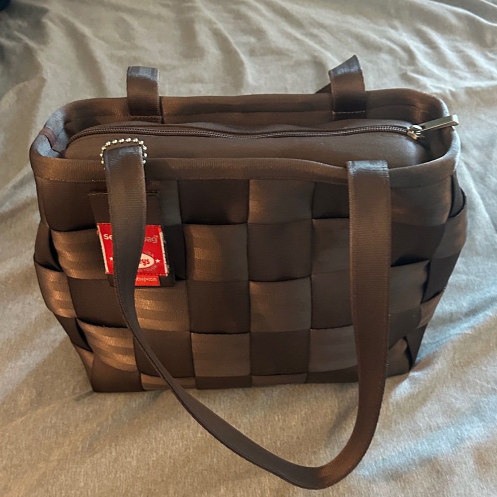 Harvey’s Brown Seatbelt Zippered Shoulder Bag